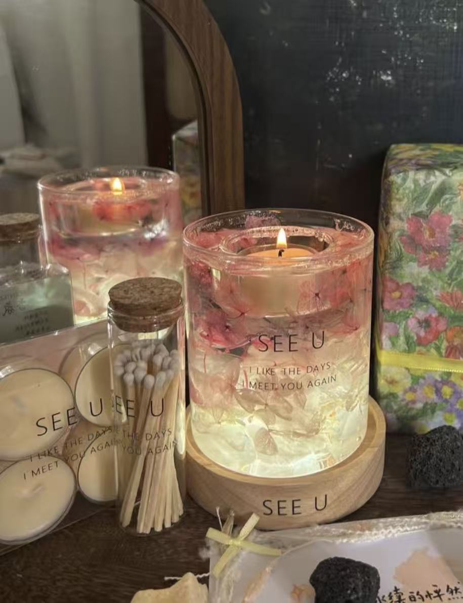 Pink Petals Gel Wax Candle Handmade