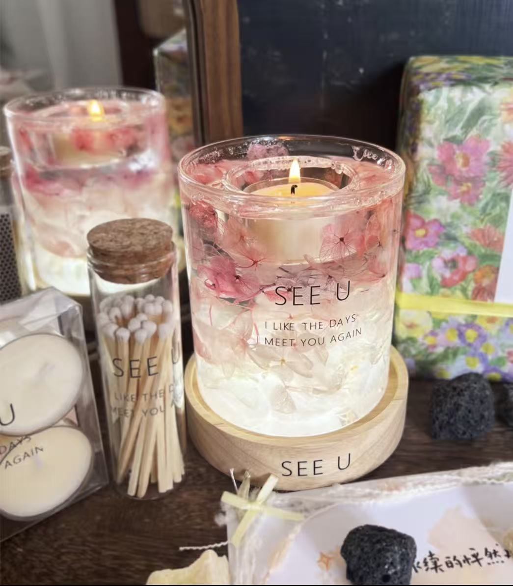 Pink Petals Gel Wax Candle Handmade