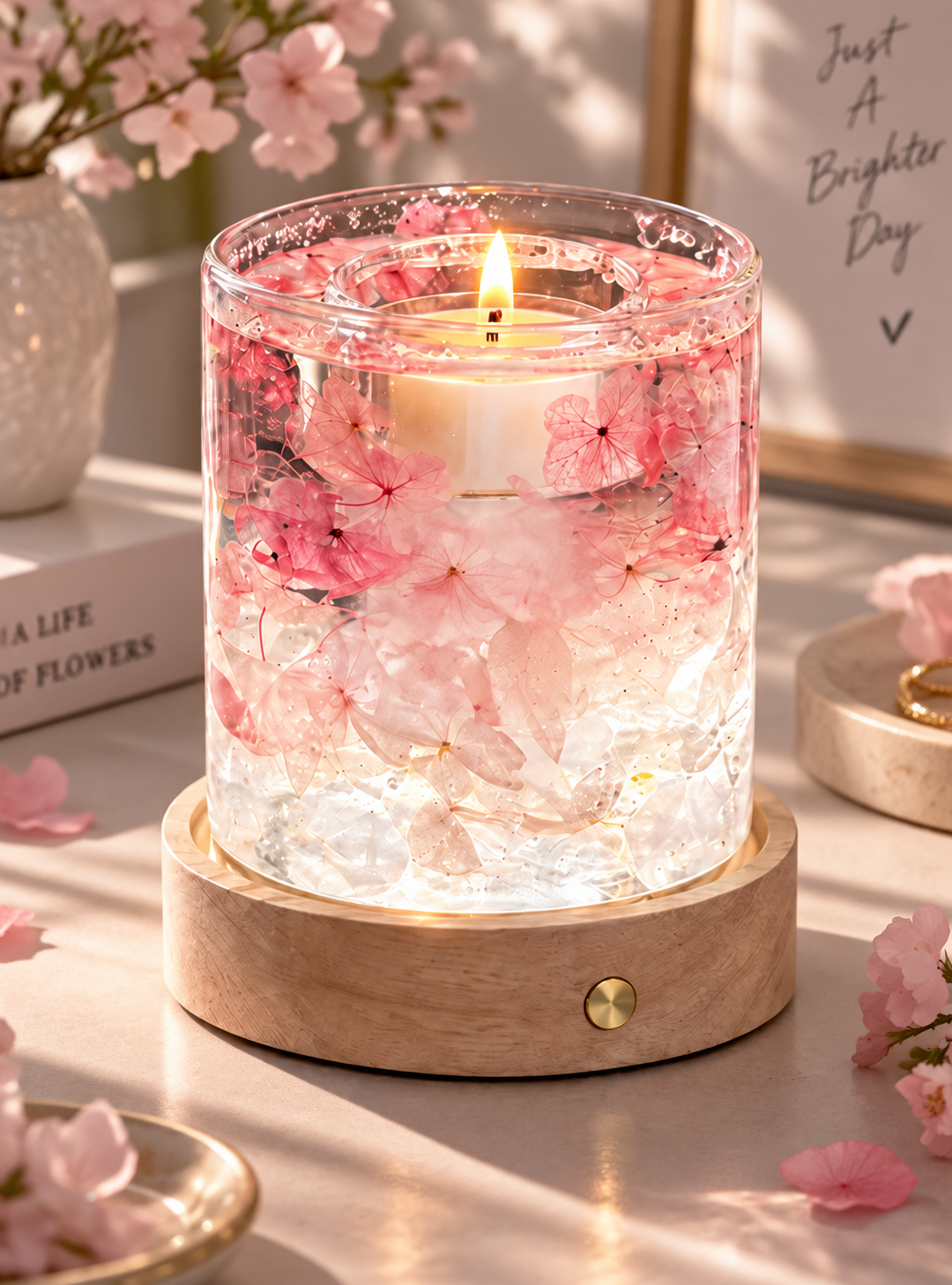 Pink Petals Gel Wax Candle Handmade